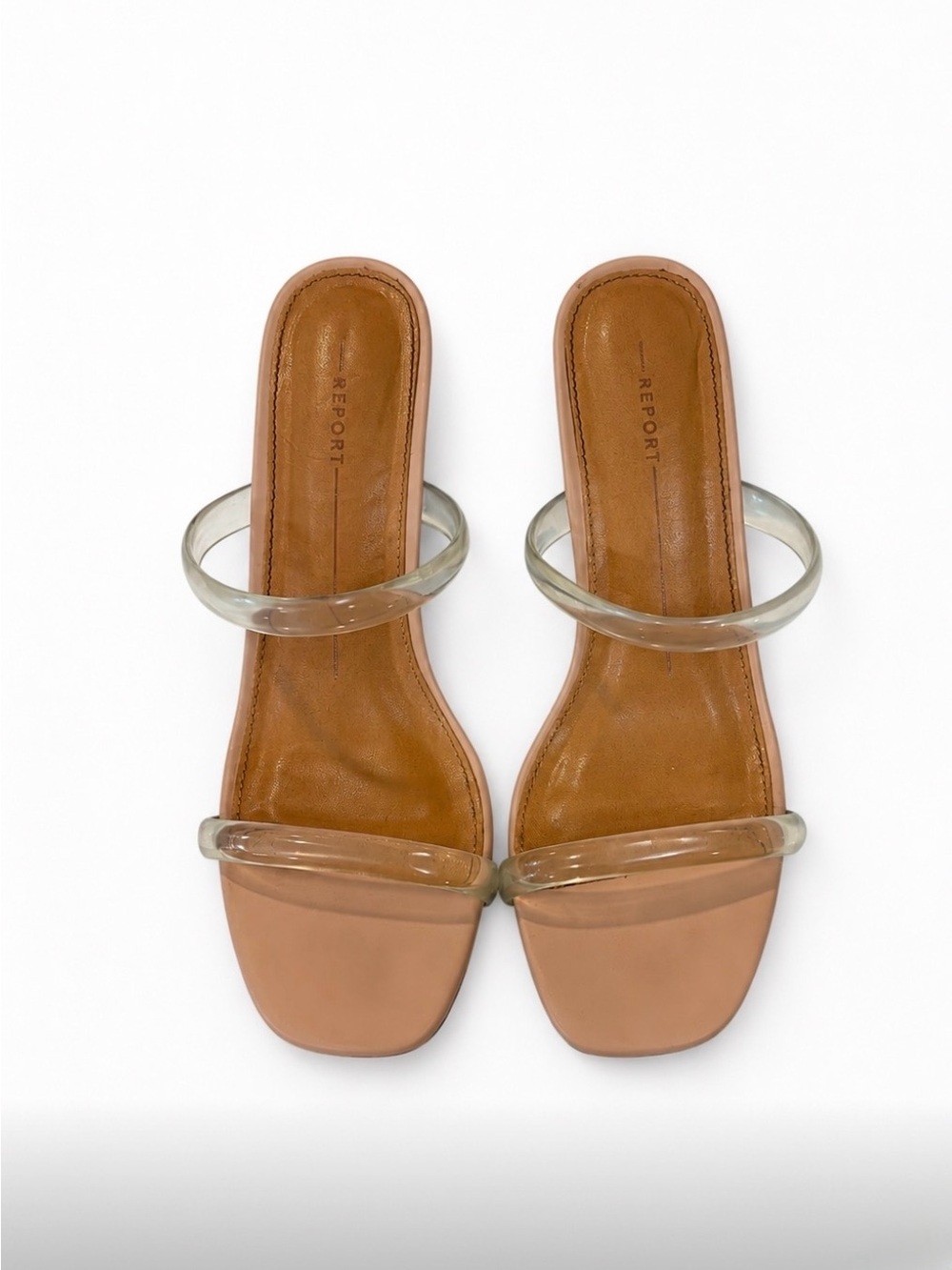 Report Tan Slide Sandals with Clear Double Straps